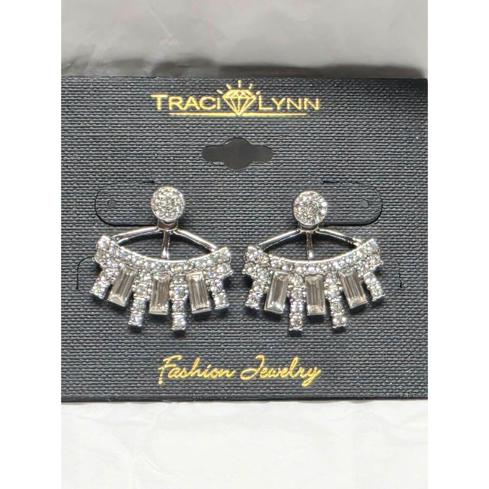 Traci Lynn NOS Convertible Rhinestone Dangle Earrings Silver Tone NWT